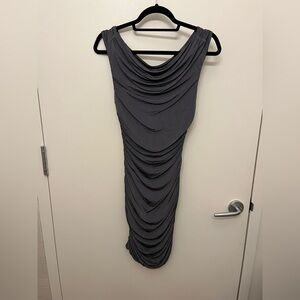H&M Gray Ruched One Shoulder Cocktail Dress